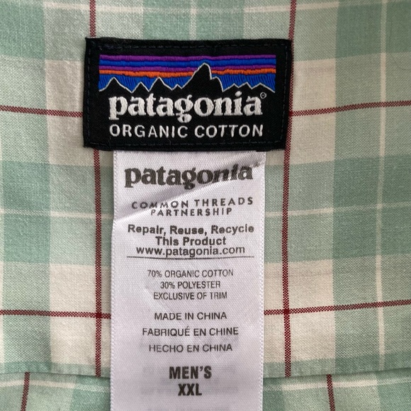 Patagonia Shirt Men's 2XL Mint Green Plaid Button Up Organic Cotton - Picture 8 of 8